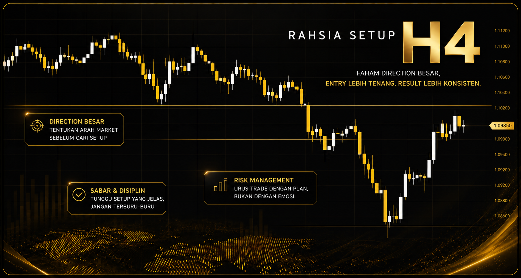 Line chart H4 trading dengan setup direction besar